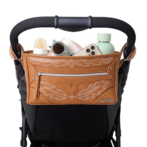 Itzy Ritzy Adjustable Stroller Caddy and Organizer Bag Featuring Front Zippered Pocket, 2 Built-In Interior Pockets & Adjustable Straps to Fit Nearly Any Stroller (Saddle)