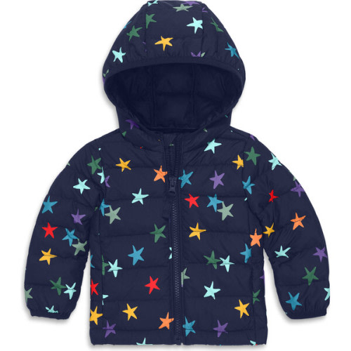 Baby Lightweight Puffer Jacket In Rainbow Confetti Stars, Navy Confetti Stars - Primary | Maisonette