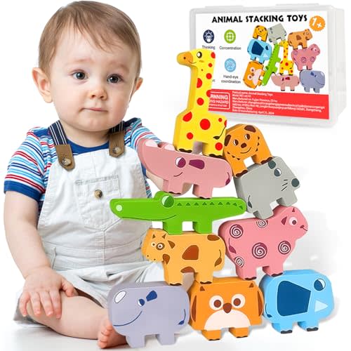 Montessori Toys for 1 2 3 4 Year Old Boys Girls, Toddler Toys Age 2-4, 1 2 3 4 Year Old Girl Boy Birthday Gifts, 10 pack Wooden Animal Blocks Sorting & Stacking Education Toddler Puzzles Toy