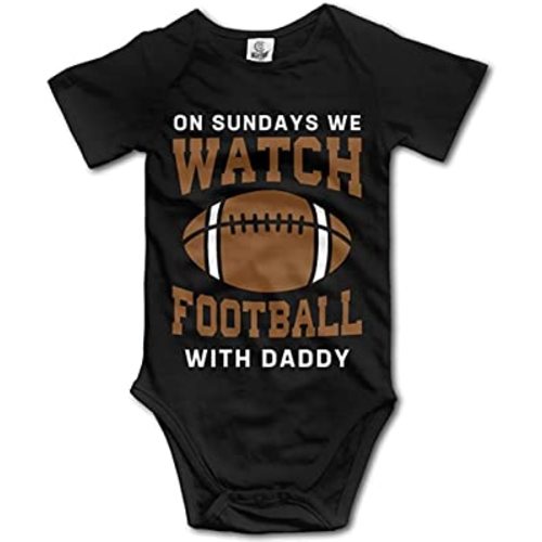 On Sundays We Watch Football with Daddy - Cute Baby Bodysuit Short Sleeve Romper