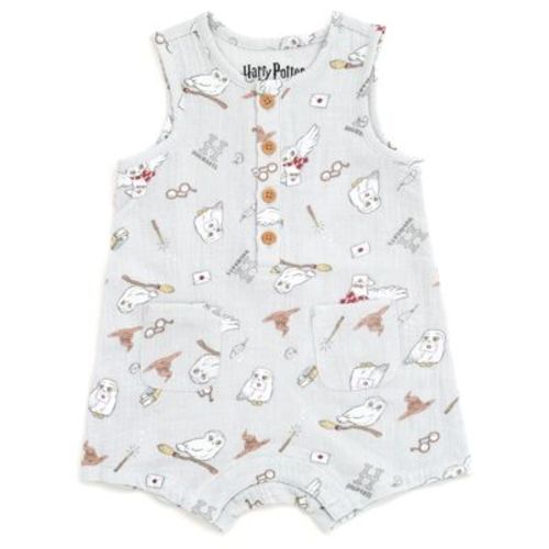 Harry Potter Hedwig Newborn Baby Boys Henley Romper Pale Gray 0-3 Months
