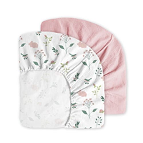 Muslin Crib Sheets, 2pk Neutral Fitted Baby Toddler Bed Sheets for Standard Crib Mattress & Toddler Bed Mattress, 28 x 52 inches, Pink Bunny