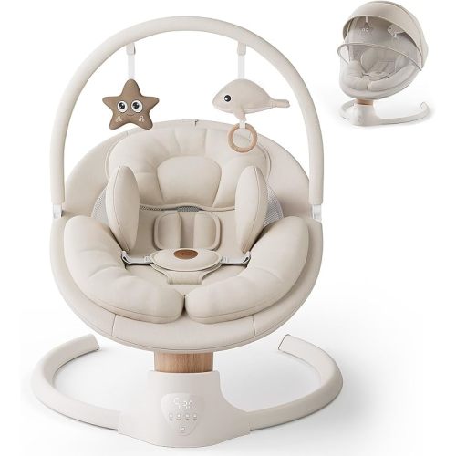 Baby Swings for Infants, FasonBaby Electric Baby Swing with 10 Preset Melodies, 5 Speeds, Remote Control and Bluetooth - Portable Infant Swing for Indoor and Outdoor(Beige)