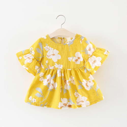 Zpanxa Toddler Girl Outfits Princess Dresses, Baby Girls Cute Flowers Print Short Sleeve Skirt Casual Dress, Cotton Dresses Yellow (3-6 Months)