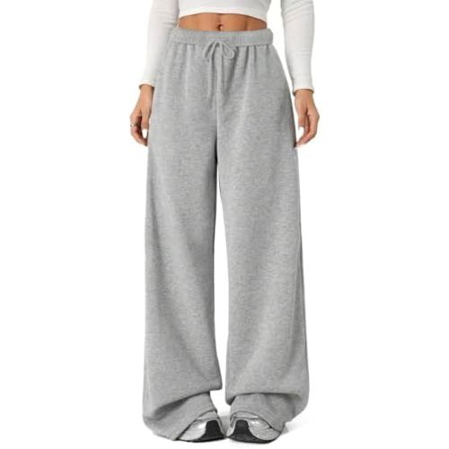 Women's Fleece Wide Leg Sweatpants Winter Warm Thermal Straight Leg Sweat Pants with Pockets