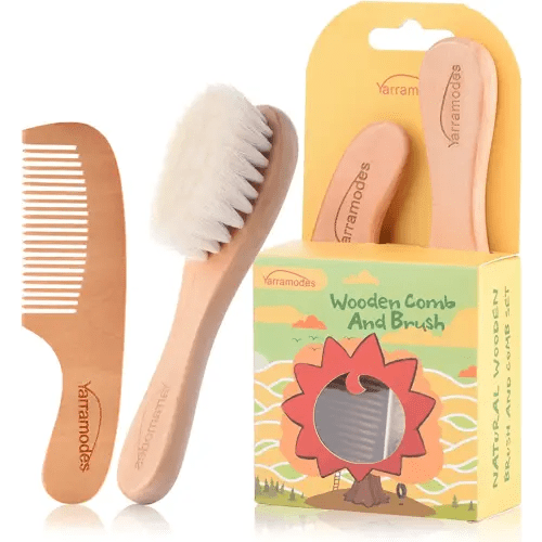 YarraModes Baby Goat Hair Brush and Comb Set for Newborns & Toddlers| Eco-Friendly Safe Brush | Natural Wooden Comb | Soft Bristles for Cradle Cap | Perfect Baby Shower and Registry Gift