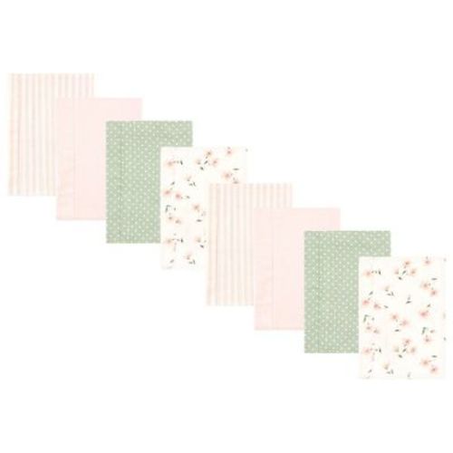 Hudson Baby Girls Cotton Poly Flannel Burp Cloths 8-pack, Pink Dainty Floral, One Size