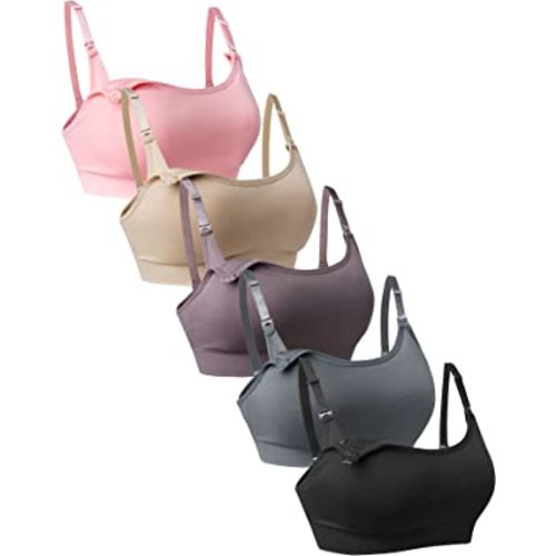 Suekaphin 5Pack Seamless Nursing Bra Women Maternity Breastfeeding Pregnancy Support Full Coverage Bralette Padded Cups
