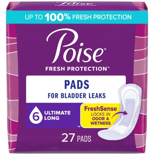 Poise Incontinence Pads for Women, 6 Drop Ultimate Absorbency, Long Length, 27 Count