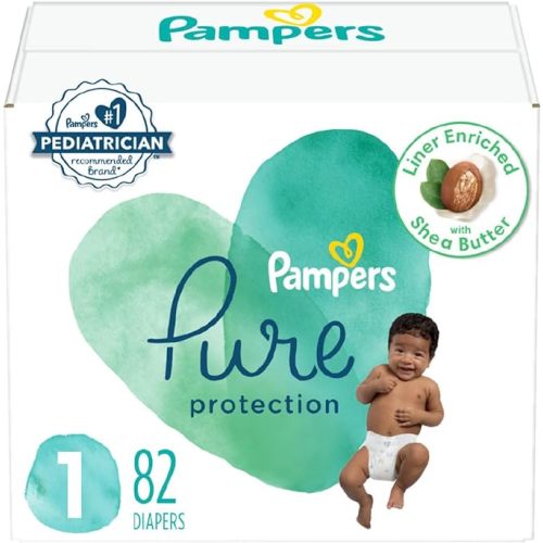 Pampers Pure Protection Diapers - Size 1, 82 Count, Hypoallergenic Premium Disposable Baby Diapers