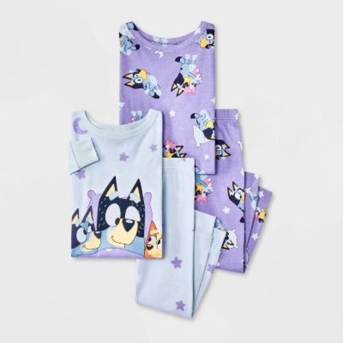 Toddler Girls' 4pc Bluey Cotton Long Sleeve Pajama Set - Blue/Purple