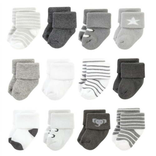 Hudson Baby Infant Boy Cotton Rich Newborn and Terry Socks, Modern Elephant, 6-12 Months