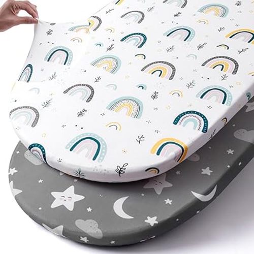 Stretch Fitted Bassinet Sheet Set BROLEX 2 Pack Cradle Sheets for Bassinet Pad/Mattress,Unisex Boys Girls,Ultra Soft,Rainbow Stars