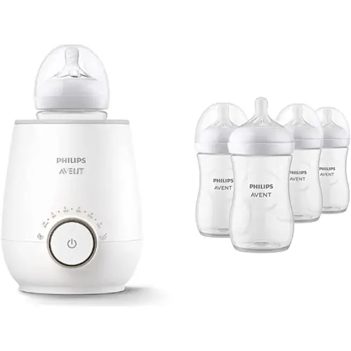 Philips Avent Baby Bottle Warming Bundle with Natural Baby Bottles with Natural Response Nipples, 9 Ounce, 4 Pack + Fast Baby Bottle Warmer