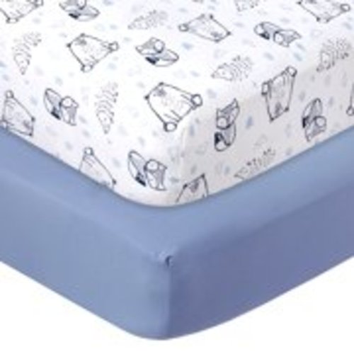 Little Star Organic 100% Pure Organic Cotton Fitted Jersey Crib Sheets, 2 Pk, Blue-Wild at Heart
