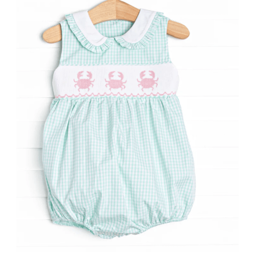 Shoreline Shuffle Smocked Girl Bubble, Mint – Stitchy Fish