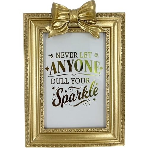 4x6 Gold Picture Frame with Cute Bow on Top, Ornate Photo Frames 4 by 6 Golden Satin Bow Finish Decorative with Glass Front Tabletop & Wall Mount