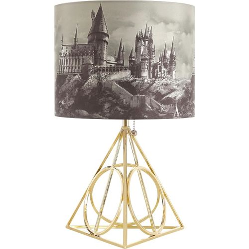 Idea Nuova Harry Potter Figural Gold Wire Base Table Lamp with Printed Hogwarts Shade, 16" H