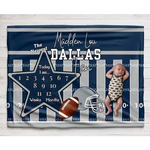 Dallas Baby Milestone Minky Blanket – Football fan, photo blanket, growth tracker, baby shower gift, baby boy,
