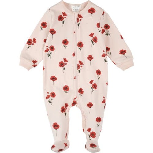 Poppy Print Footed Stretch Cotton One-Piece Pajamas, Newborn