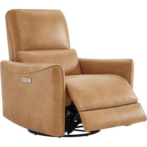 CHITA Power Recliner Chair Swivel Glider, FSC Certified Upholstered Faux Leather Living Room Nursery Reclining Sofa Chair with Lumbar Support, Cognac Brown