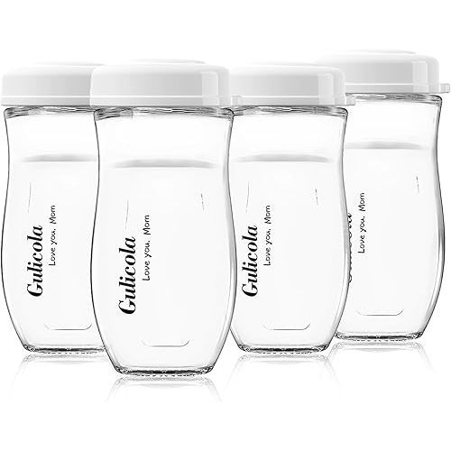 Gulicola Glass Baby Breastmilk Storage Bottles 8 oz, Wide Neck Breastmilk Collection Bottles, 4 Pack - White