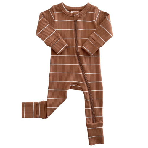 Saddle Stripe / Organic Ribbed 2-Way Zip Romper