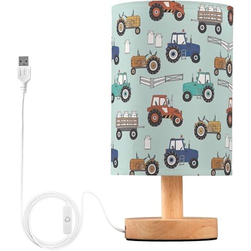 CHIFIGNO Tractors Farm Small Lamps for Nightstand - Lamps for Living Room, Office Desk Lamp with Round Fabric Shade, Table Top Lamp for Living Room Office Dorm