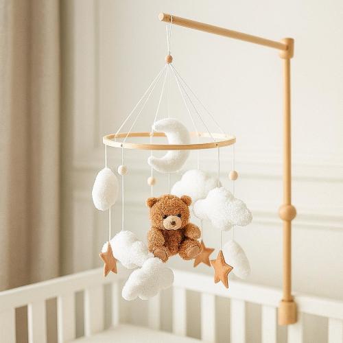 Teddy Bear Baby Mobile – Nursery Crib Mobile with Stars, Clouds & Moon – Neutral Hanging Mobile for Baby Room Decoration