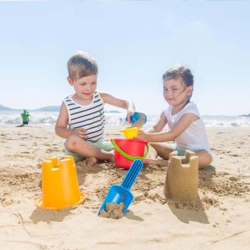 5-In-1 Beach Set W/ Buckets & Shovels - Hape | Maisonette