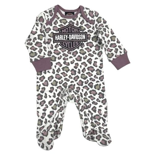 Harley-Davidson Baby Girls' Bar & Shield Cheetah Print Footed Coverall - Pink