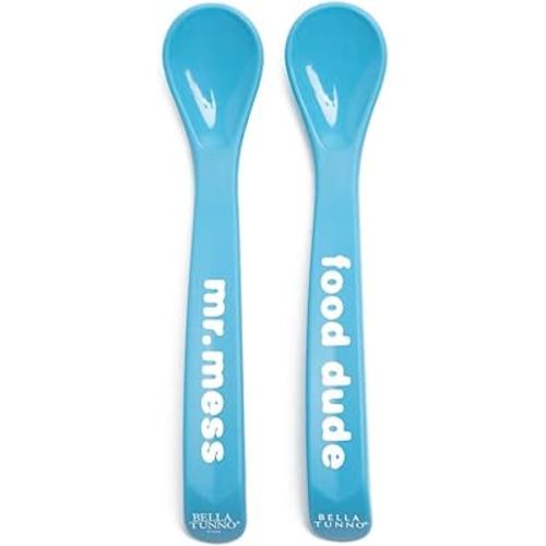 Bella Tunno Wonder Spoons - Soft Baby Spoon Set Safe for Baby Teething & Toddler Spoons, Food-Grade BPA Free Silicone Self Feeding Spoon 2pk, Mr Mess Food Dude