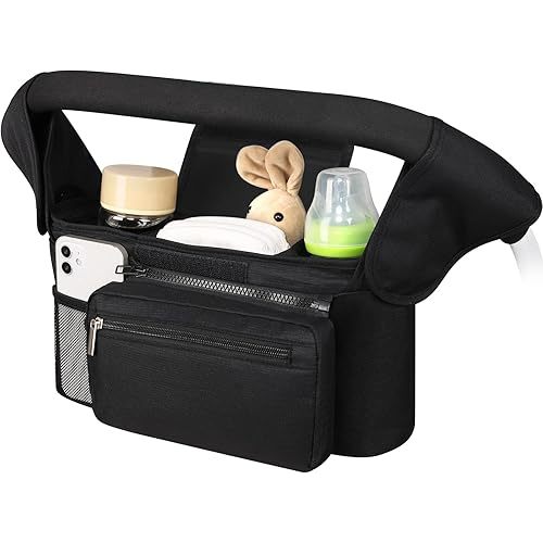Accmor Universal Stroller Organizer with Insulated Cup Holder Detachable Phone Bag and Shoulder Strap,Stroller Bag Caddy Organizer Accessories Fits for Uppababy, Baby Jogger, Britax Strollers