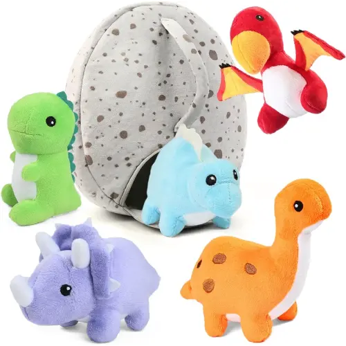BenBen Dinosaur Stuffed Animals, 5 Small Dinosaur Plush Dolls and Egg Bag Toys Set, Dino Plushies, Cute Stuff for Kids Girls Boys, Baby Shower, Christmas Gifts