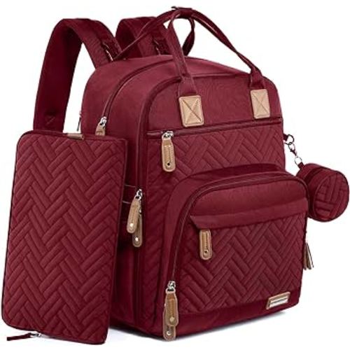 iniuniu Diaper Bag Backpack, 4 in 1 kit Large Unisex Baby Bags for Boys Girls, Waterproof Travel Back Pack with Diaper Pouch, Washable Changing Pad, Pacifier Case and Stroller Straps, Red