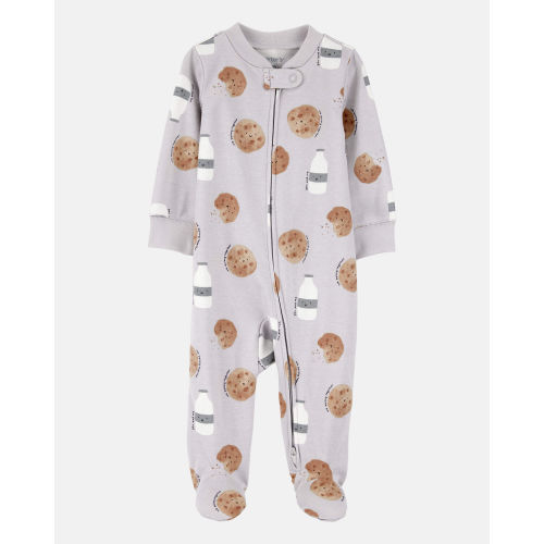 Baby Milk & Cookies 2-Way Zip Cotton Sleep & Play Pajamas - Grey | Carter's