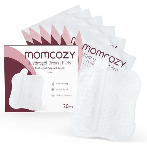 Momcozy Hydrogel Nipple Pads with Soothing Lanolin, Soothies Gel Nursing Pads Provide Instant Cooling Relief, Breastfeeding Essentials, 20 PCS