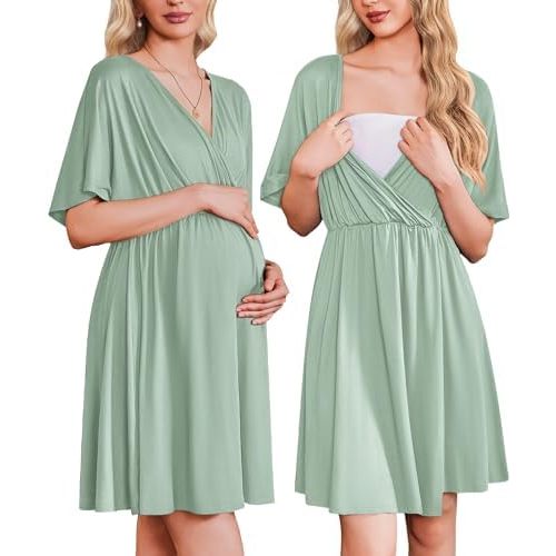 Ekouaer Labor and Delivery Gown for Hospital 3 in 1 Short Sleeve Maternity Nursing Dress Nightgown