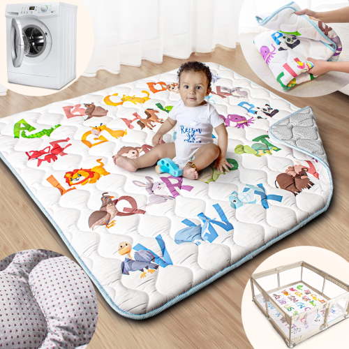 Beavtaens Baby Play Mat for Floor, Fits 50x50 Playpen, Super Soft, Non-Slip, for Ages 0-4 (Animal)