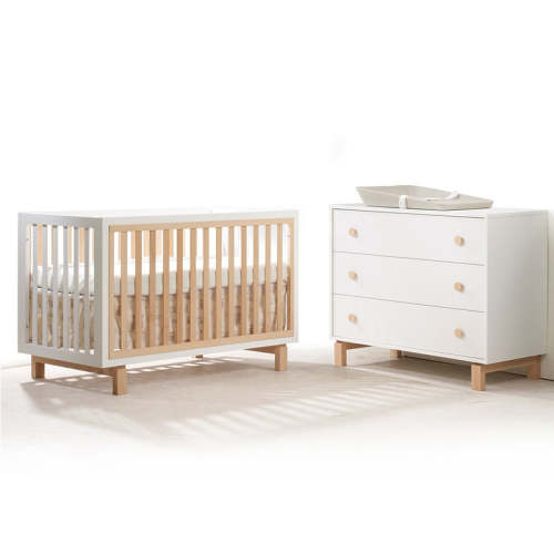 Tulip Bjorn Classic Crib and 3 Drawer Dresser Set  - White/Natural