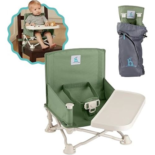 hiccapop OmniBoost Travel Booster Seat with Tray for Baby | Folding Portable Baby Booster Seat for Dining Table, Camping, Beach, Grandma’s | Tip-Free Design Straps to Kitchen Chairs - Booster Chair