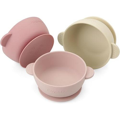 PandaEar 3 Pack Baby Bowls with Suction| Stay Put Silicone Food Bowl for Babies Kids Toddlers Infants| Food Grade Soft Safe BPA-Free Silicone (Pink)