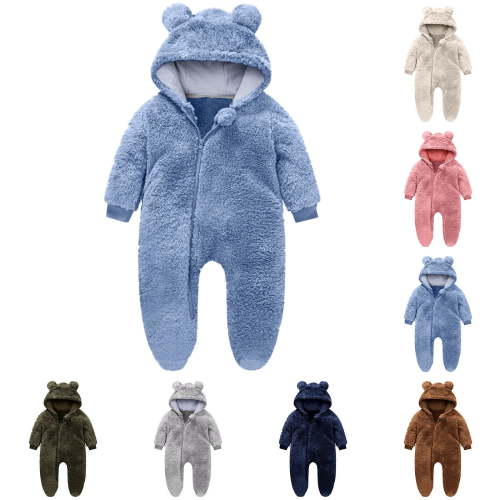 FAIWAD Newborn Baby Fleece Footie Snowsuit Unisex Winter Warm Thicken Zip Up Hooded Outfits for Girls Boys