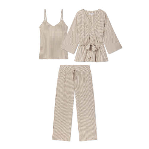 LAKE | Women | DreamModal Pajamas | Sandstone Pencil Stripe Maternity Kimono Bundle