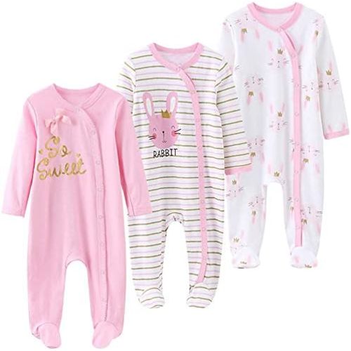 Newborn Baby Boy Girl Organic Cotton Bodysuit Long Sleeve Jumpsuit 3-Pack Outfits Clothes,0-24Months