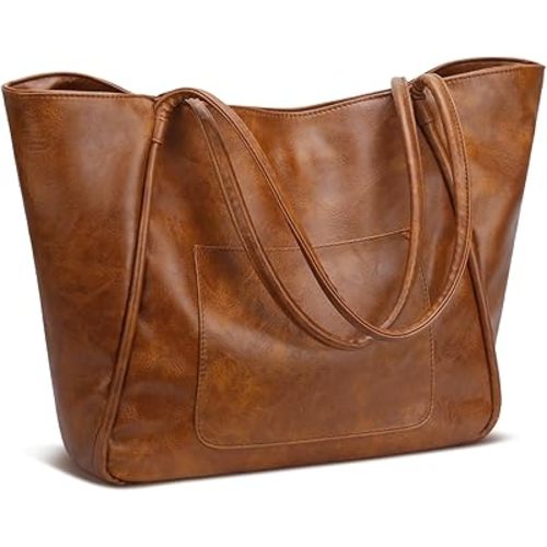 KKXIU Large Tote Bag for Women with Zipper Work Leather Travel Purse and Handbags