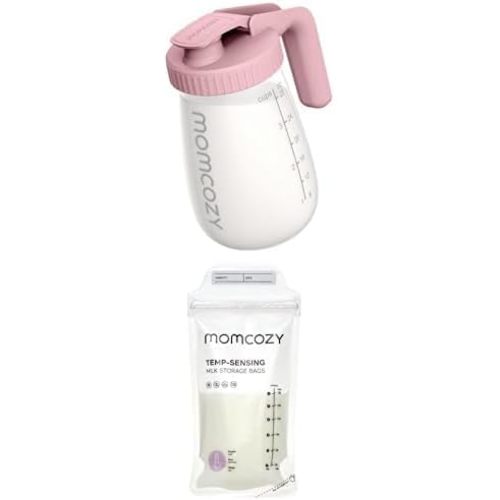 Momcozy Breast Milk Pitcher, Resistant to Heat and Cold Abrupt Temp Swings & Momcozy Breastmilk Storing Bags, Temp-Sensing Discoloration Milk Storing Bags for Breastfeeding