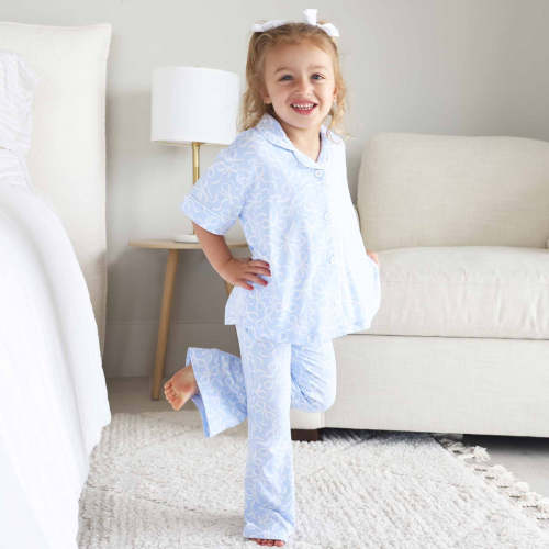 Girl's Two Piece Flare Lounge Set | Blue-tiful Bows