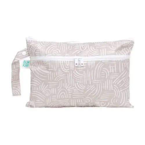 Bumkins Waterproof Wet Dry Clutch Bag for Baby, Travel, Swim Suit, Cloth Diapers, Pump Parts, Pool, Gym Clothes, Toiletry, Hook to Stroller, Daycare, Zip Reusable Bag, Packing Pouch, Boho Beige