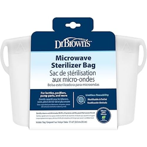 Dr. Brown’s 100% Silicone Microwave Steam Sterilizer Bag for Baby Bottles, Breast Pump Parts & Other Toddler Accessories, Reusable Sterilizing Bag